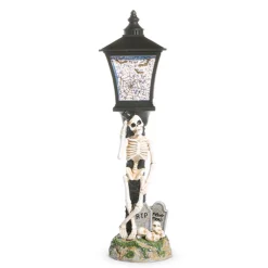 Raz Imports Raz 19" Lighted Swirling Glitter and Bats Skeleton Water Globe Lamp Post Halloween Decoration 4519263 Hot