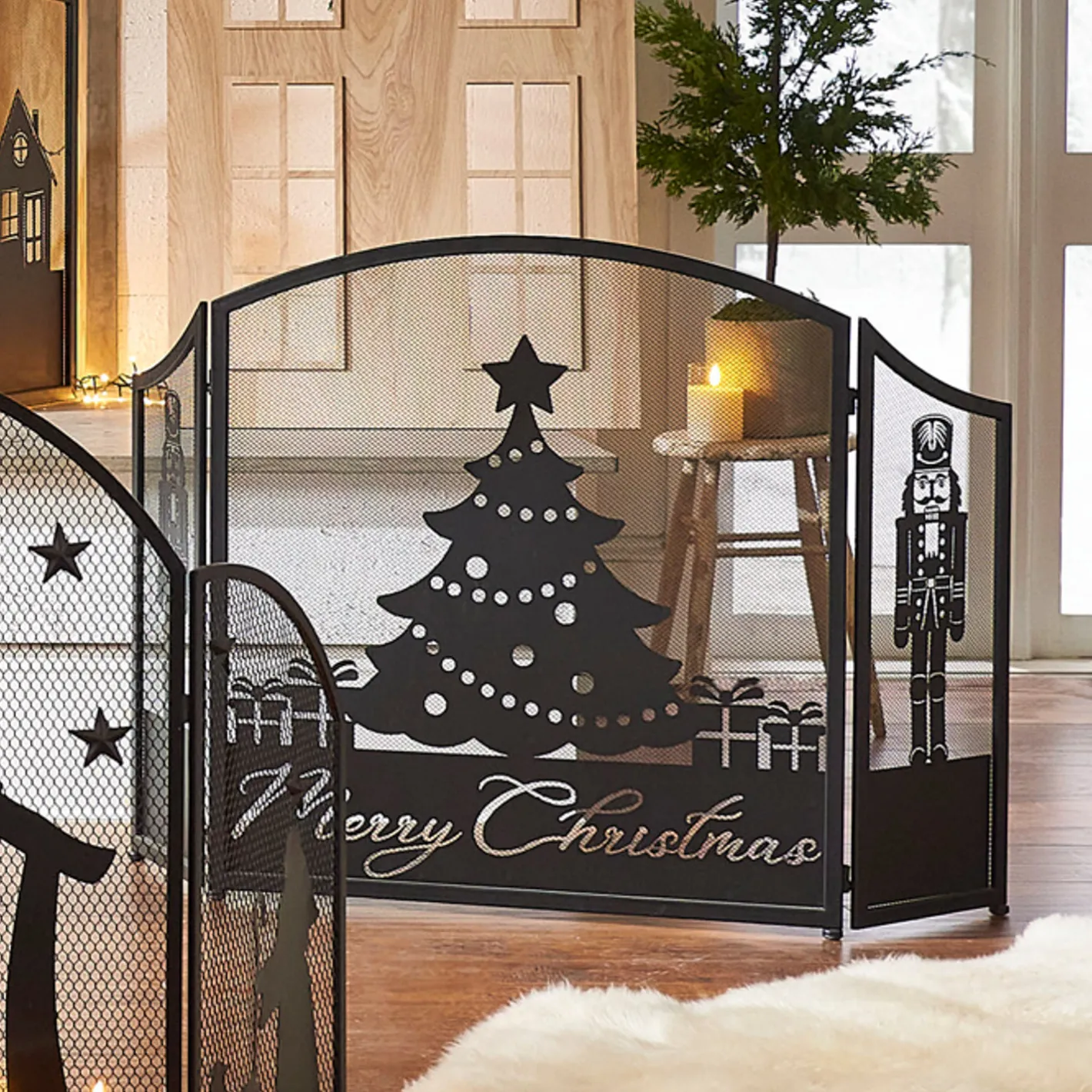 Raz Imports Raz 48" Merry Christmas Fireplace Screen Christmas Decoration 4317034 New