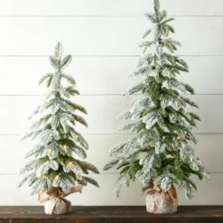 Raz Imports Raz 28" or 36" Flocked Pine Christmas Tree In Bag with Battery Operated Warm White Lights