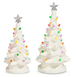Raz Imports Raz 7.25" or 9.25" Lighted White Vintage Ceramic Christmas Tree with Color Lights Hot