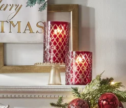 Raz Imports Raz 6.25" or 8.5" Red Etched Christmas Container or Candle Holder Outlet