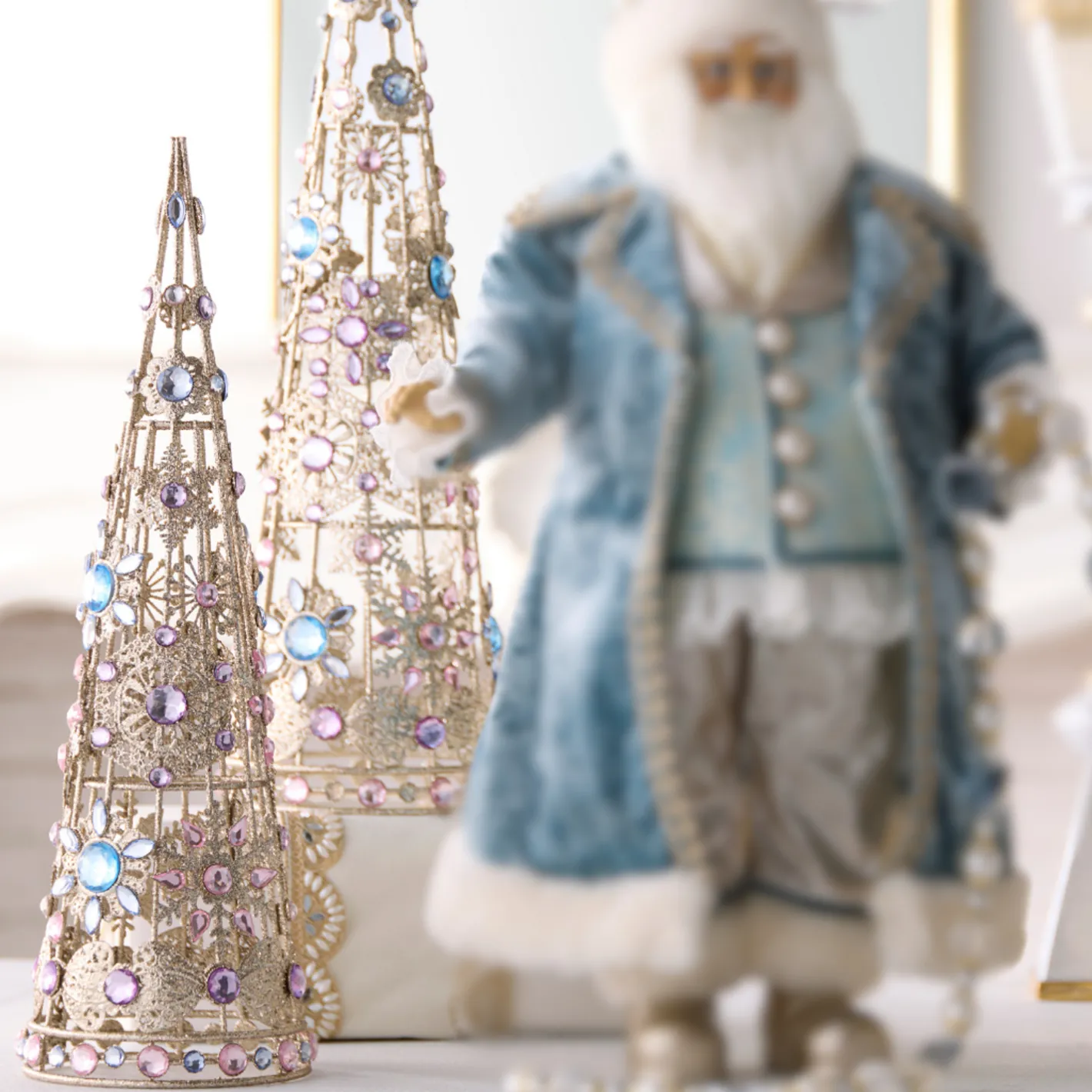 Raz Imports Raz 18" Pastel Mix Brooch Jeweled Cone Christmas Tree Figures 4513509