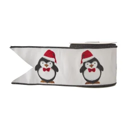 Raz Imports Raz 4" Penguin Embroidered Wired Christmas Ribbon R4171870