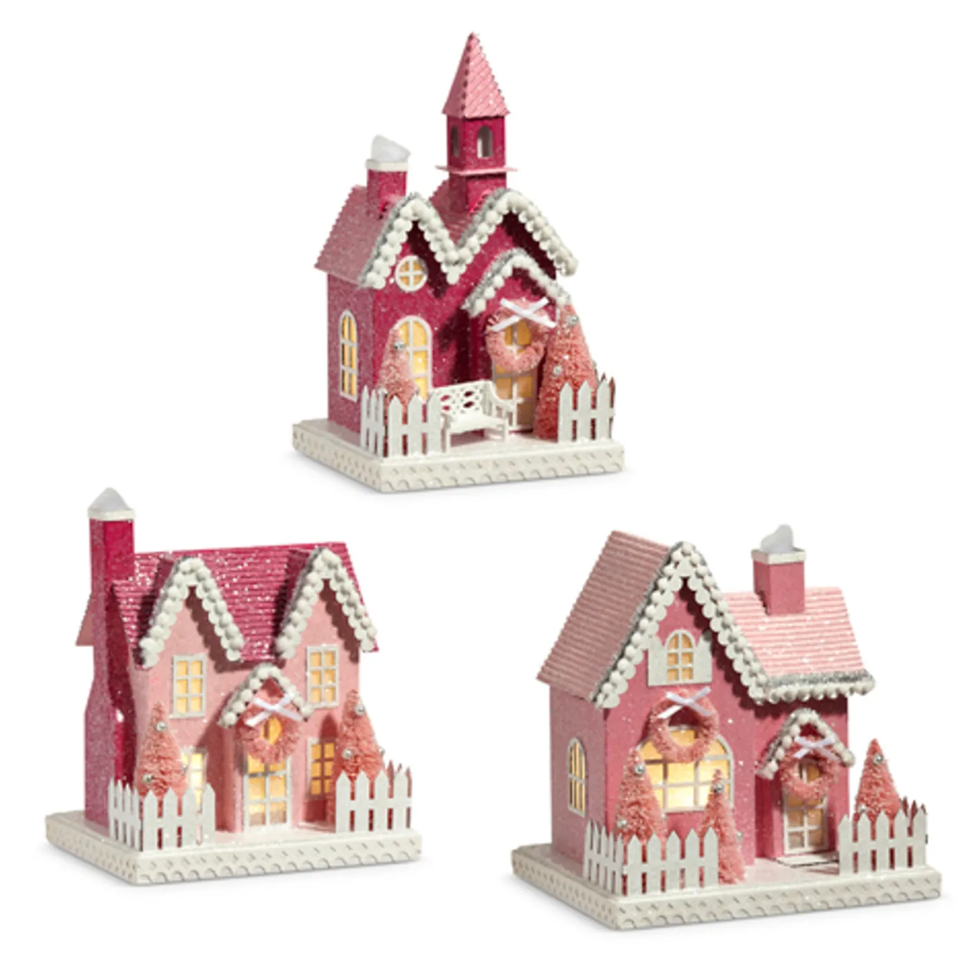 Raz Imports Raz 9.25" Pink Lighted Glittered Christmas House 4412500
