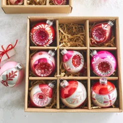Raz Imports Raz 3" Pink Vintage Glass Christmas Ornaments Box of 9 4422850 Outlet