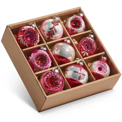 Raz Imports Raz 3" Pink Vintage Glass Christmas Ornaments Box of 9 4422850 Outlet
