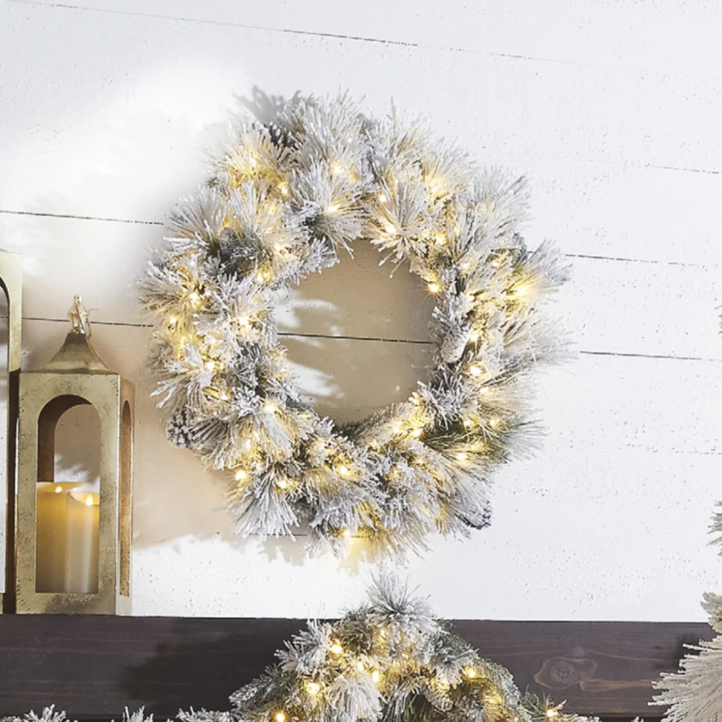 Raz Imports Raz 30" Pre-lit Flocked Pine Christmas Wreath With Warm White Lights W4052019 Clearance