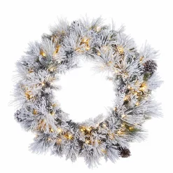 Raz Imports Raz 30" Pre-lit Flocked Pine Christmas Wreath With Warm White Lights W4052019 Clearance