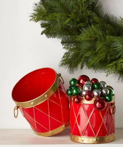 Raz Imports Raz 10.5" Red and Gold Drum Christmas Container Decoration 4425918 Best