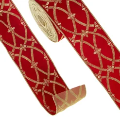 Raz Imports Raz 4" Red and Gold Patterned Wired Christmas Ribbon R4327721 Discount