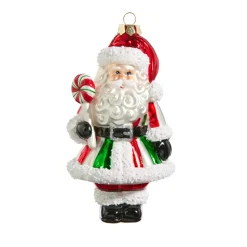 Raz Imports Raz 5.5" Red and Green Santa Holding Candy Glass Christmas Ornament 4415579 Sale