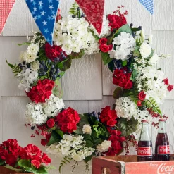 Raz Imports Raz 24" Red and White Geranium Patriotic Wreath W4502078 Outlet