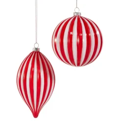 Raz Imports Raz 4" Red and White Striped Glass Christmas Ornament 4520059 Outlet