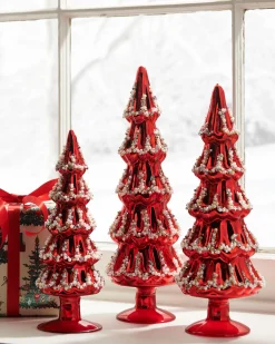 Raz Imports Raz 13.5" Red Beaded Glass Christmas Tree Figures Set of 3 4533306 Sale