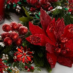 Raz Imports Raz 19" Red Beaded Large Poinsettia Christmas Tree Pick F4448004 Clearance
