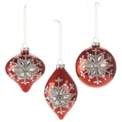Raz Imports Raz 4" Red Jeweled Snowflake Glass Christmas Ornament 4324540