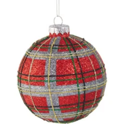 Raz Imports Raz 4" Red or Green Plaid Glitter Ball Glass Christmas Ornament 4520907 Discount