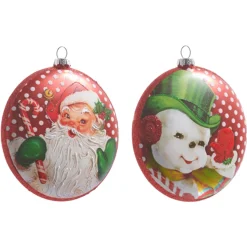 Raz Imports Raz 5" Retro Christmas Snowman or Santa Disc Glass Christmas Ornament 4452871 New