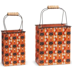 Raz Imports Raz 10" Retro Party Cat Bag Metal Container Halloween Decoration Set 2 4411222 Outlet