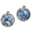 Raz Imports Raz 5" Set of 2 Blue Floral Delft Glass Ball Christmas Ornament 4452867 Outlet