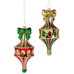 Raz Imports Raz 6" Set of 2 Green Fairground Finial Glass Christmas Ornament 4524846 Online