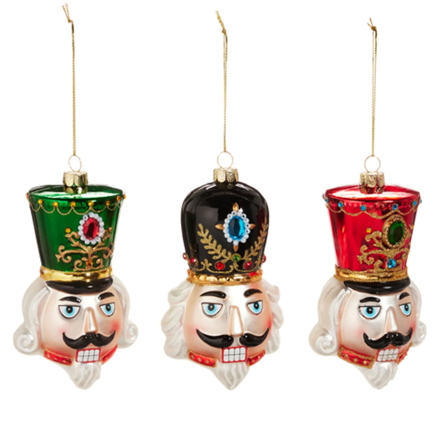 Raz Imports Raz 4.75" Set of 3 Nutcracker Head Glass Christmas Ornament 4552899 Best