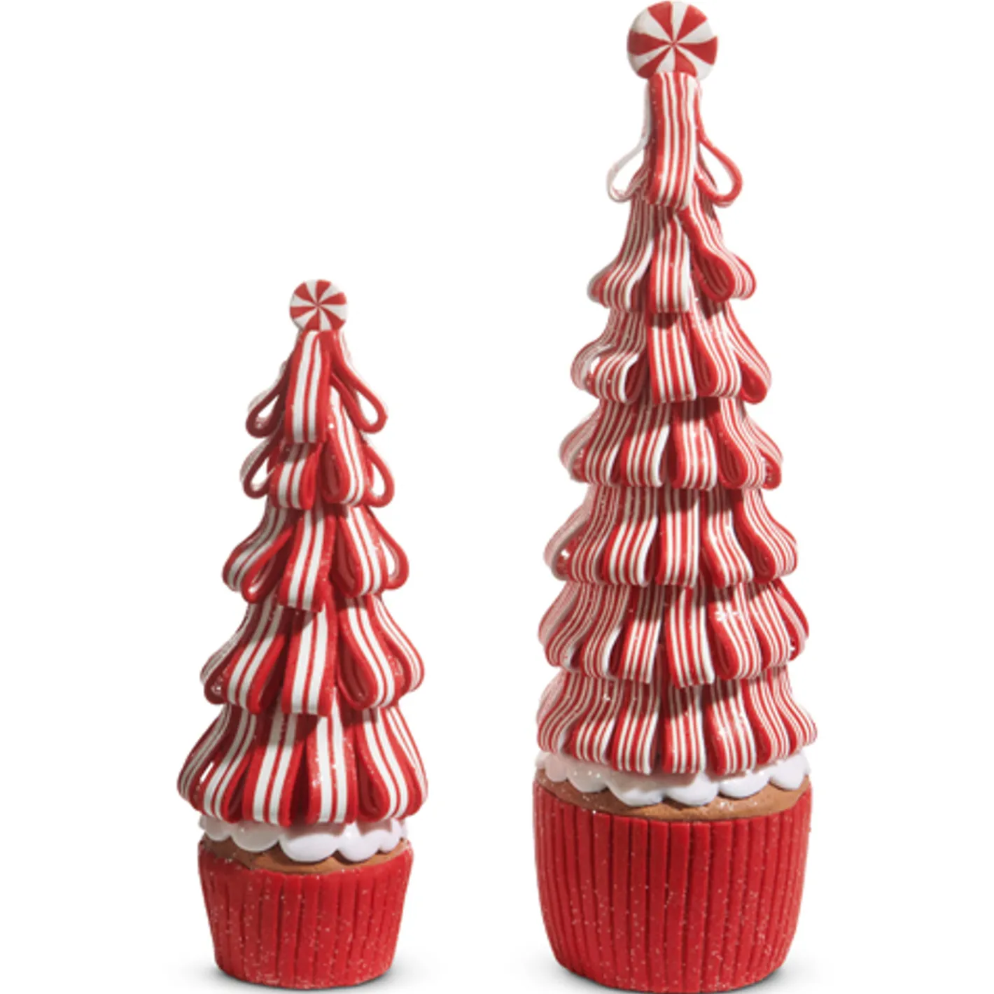 Raz Imports Raz 14" Set of 2 Peppermint Ribbon Trees Christmas Decoration 4516449 Clearance