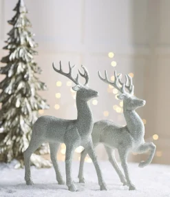 Raz Imports Raz 12.75" Set of 2 White Glittered Deer Christmas Figures 3100812 Online