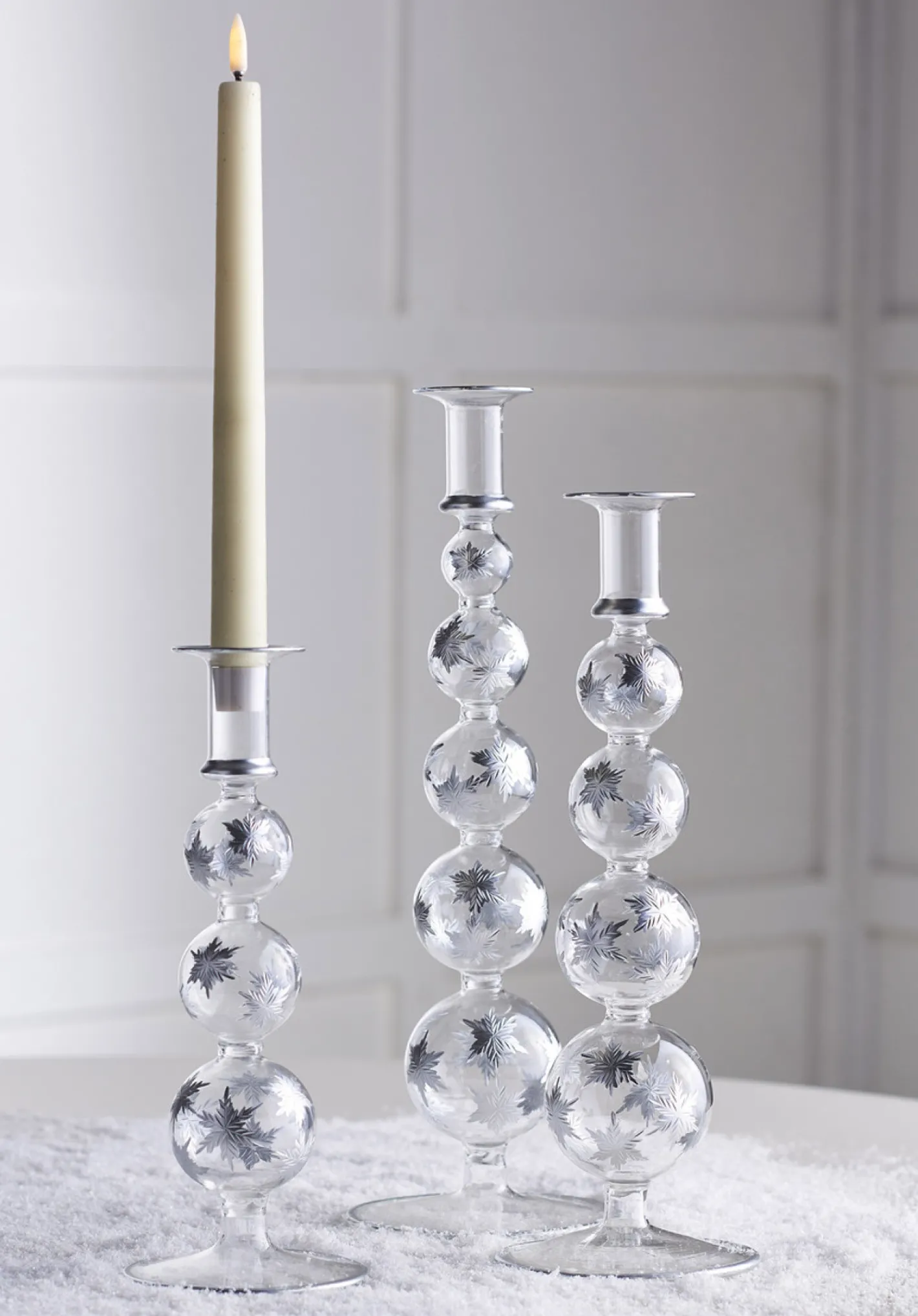 Raz Imports Raz 14.5" Silver Etched Snowflake Christmas Taper Candle Sticks Candle Holder Set of 3 4424629 Clearance