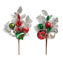 Raz Imports Raz 16" Silver Tinsel Christmas Tree Pick with Retro Ornaments F4402426 New