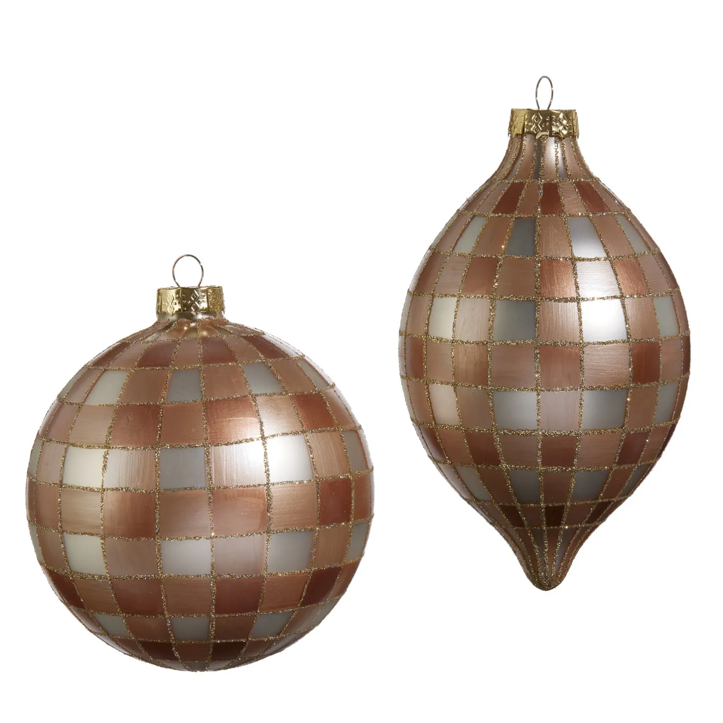 Raz Imports Raz 5" Tan Gingham Glass Christmas Ornament 4424580 Outlet