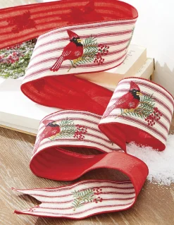 Raz Imports Raz 4" Ticking Stripe Cardinal Embroidered Wired Christmas Ribbon R4227725 Discount