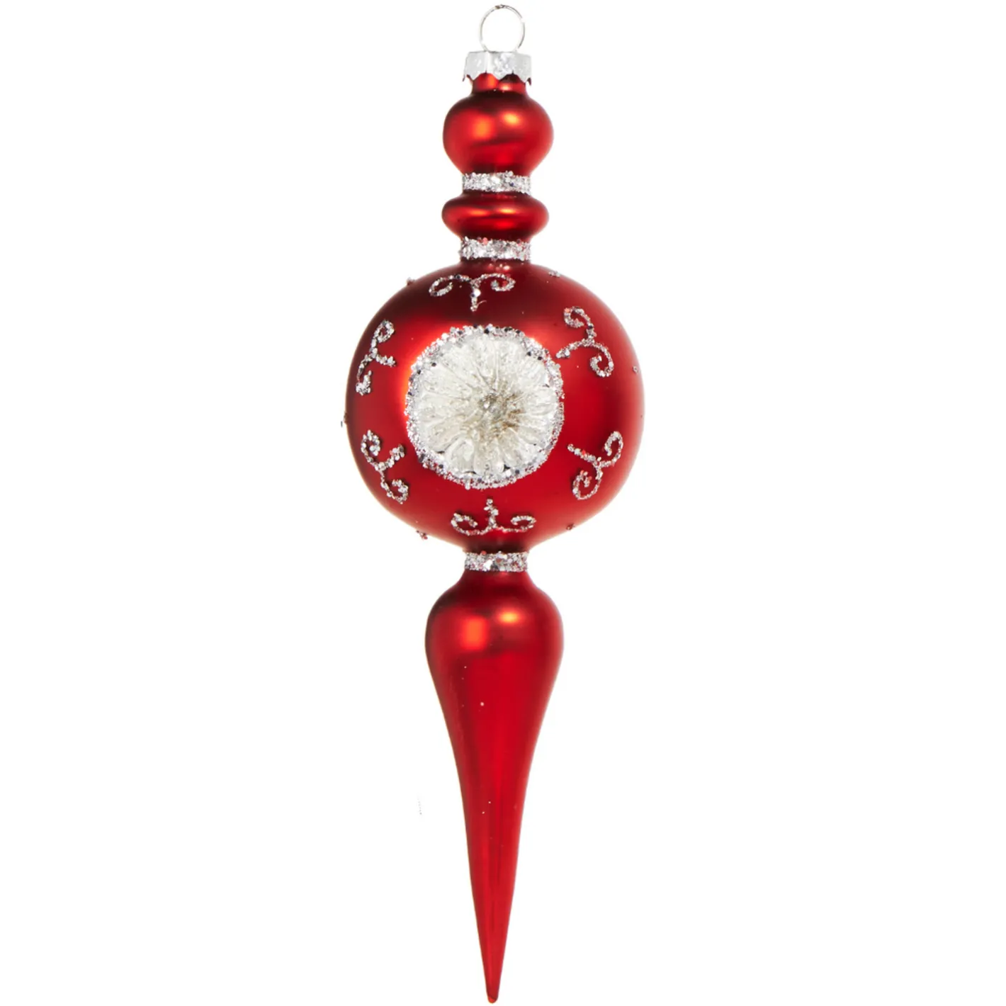 Raz Imports Raz 8.25" Vintage Red Finial Glass Christmas Ornament with Silver Reflectors 4320863 Sale