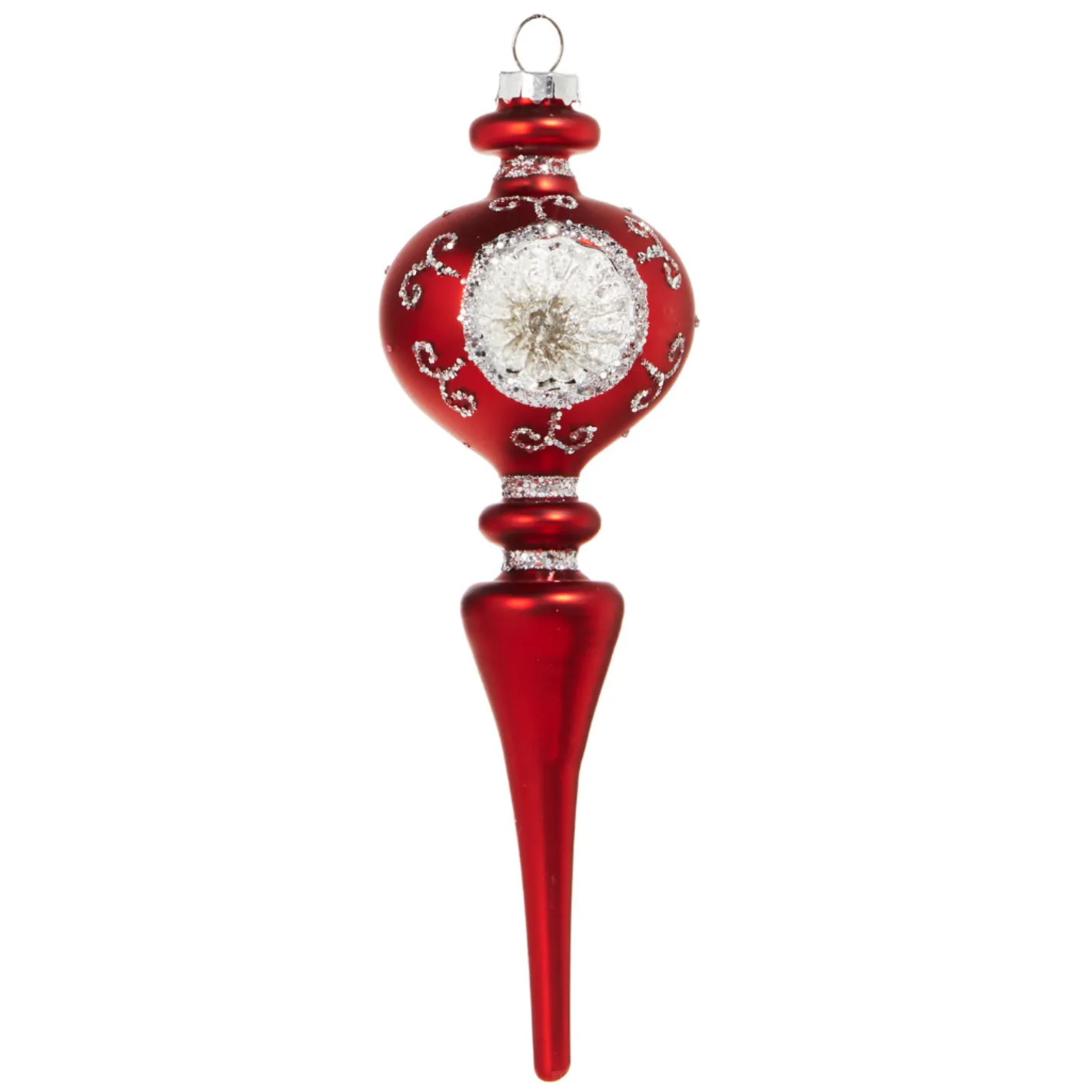Raz Imports Raz 8.25" Vintage Red Finial Glass Christmas Ornament with Silver Reflectors 4320863 Sale