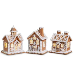 Raz Imports Raz 4.25" White and Brown Lighted Gingerbread House Christmas Ornament Set of 3 4416149 Hot