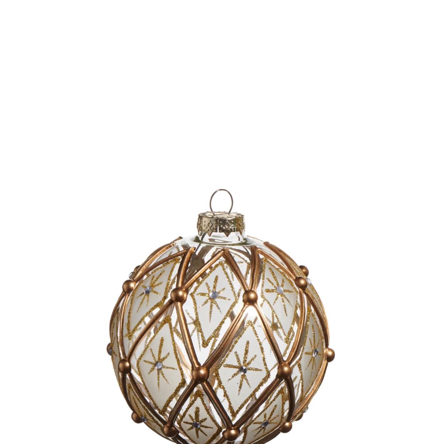 Raz Imports Raz 4" White and Gold Deco Clear Glass Christmas Ornament 4524885 Outlet