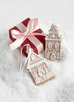 Raz Imports Raz 4" White and Pink Gingerbread Church Christmas Ornament Set of 2 4310202 Discount