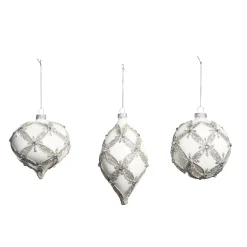 Raz Imports Raz 4" White with Silver Embellishment Glass Christmas Ornament 4322834 Sale