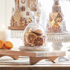 Raz Imports Raz 7" Whitewash Beaded Wooden Tray with Cloche 4424405 Outlet