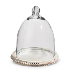 Raz Imports Raz 8.75" Whitewash Wood Beaded Tray with Cloche 4424404 Discount