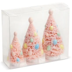 Raz Imports Raz Box of 3 Pink Bottle Brush Trees with Egg Ornaments 4415510