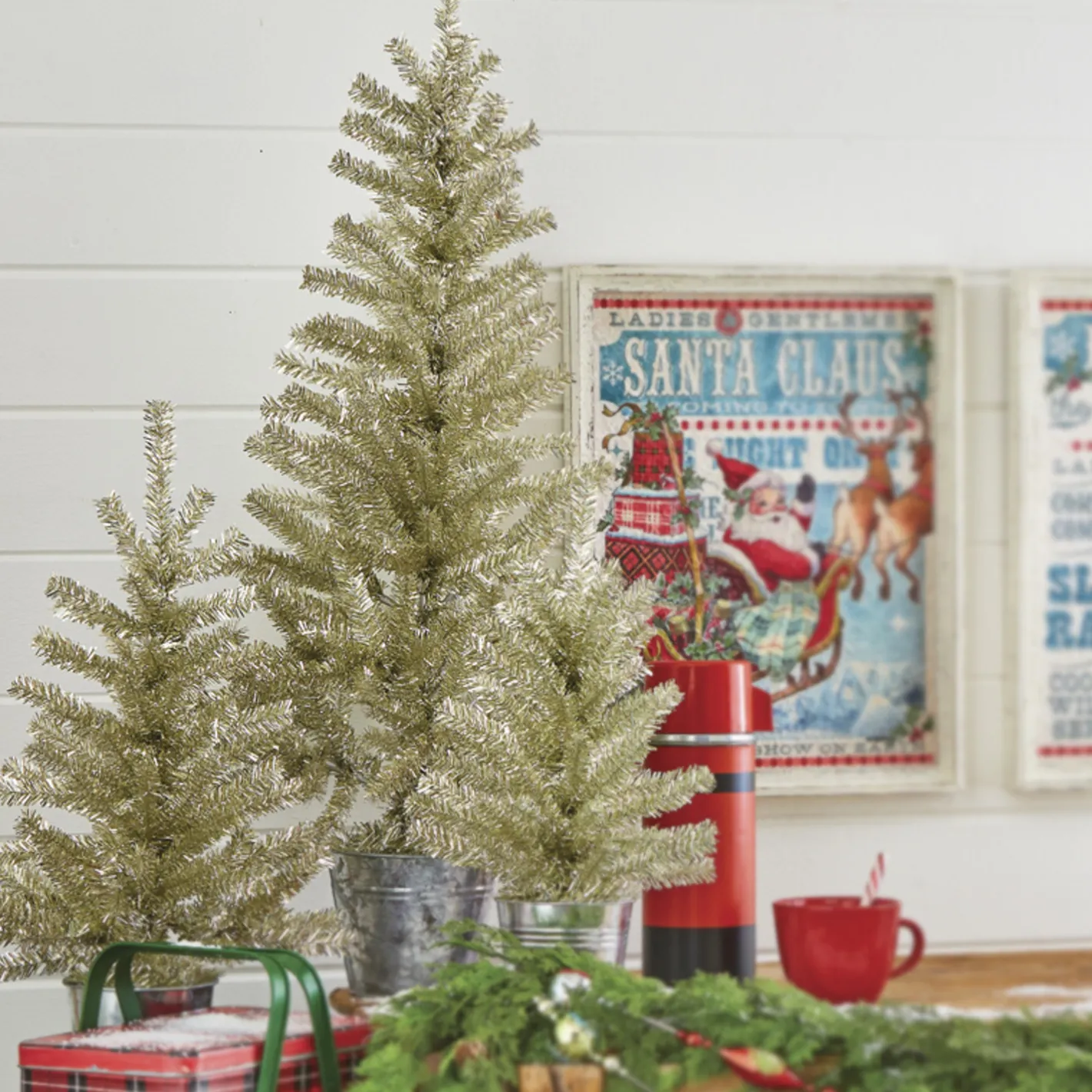 Raz Imports Raz Champagne Tinsel Tree In Galvanized Bucket Christmas Decoration