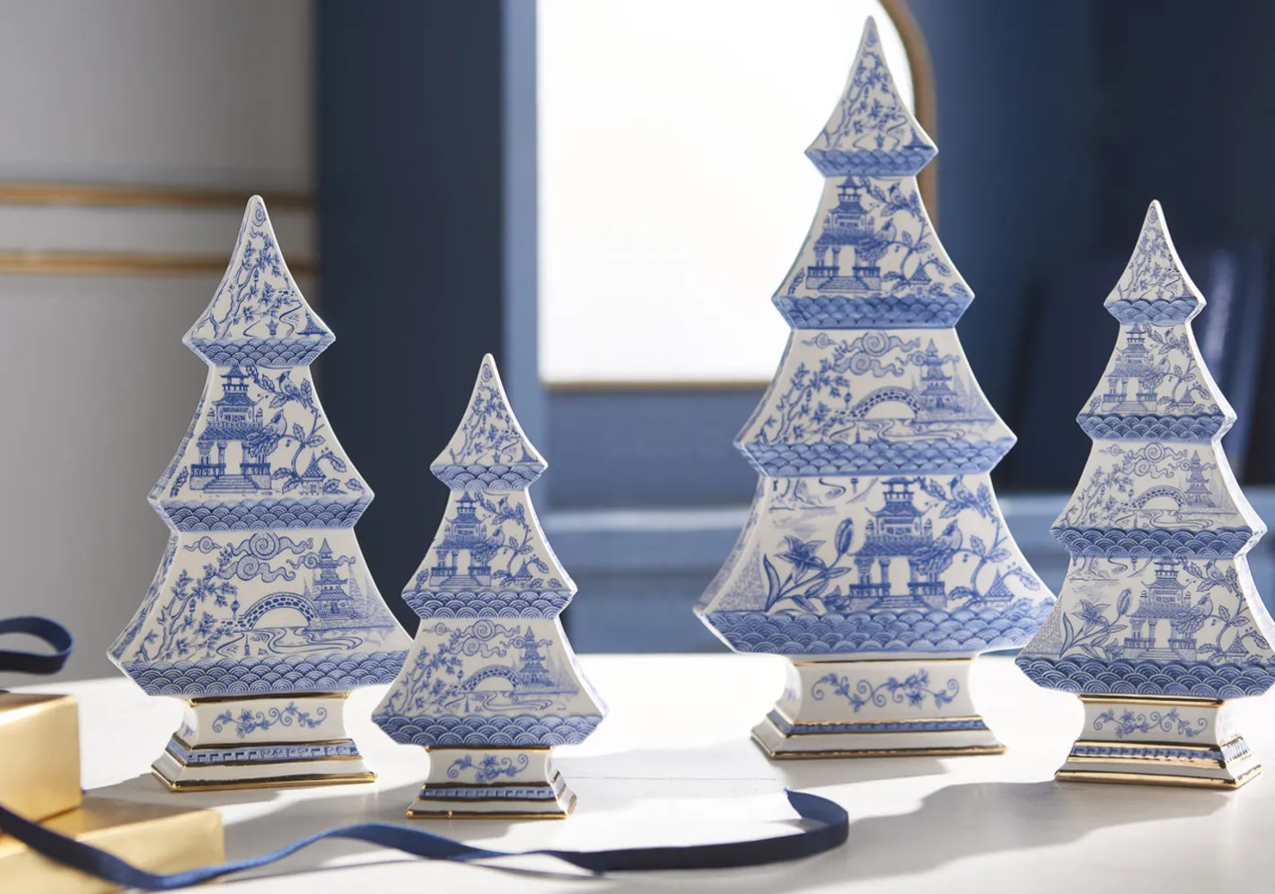 Raz Imports Raz Chinoiserie Delft Blue Christmas Tree Figures Hot