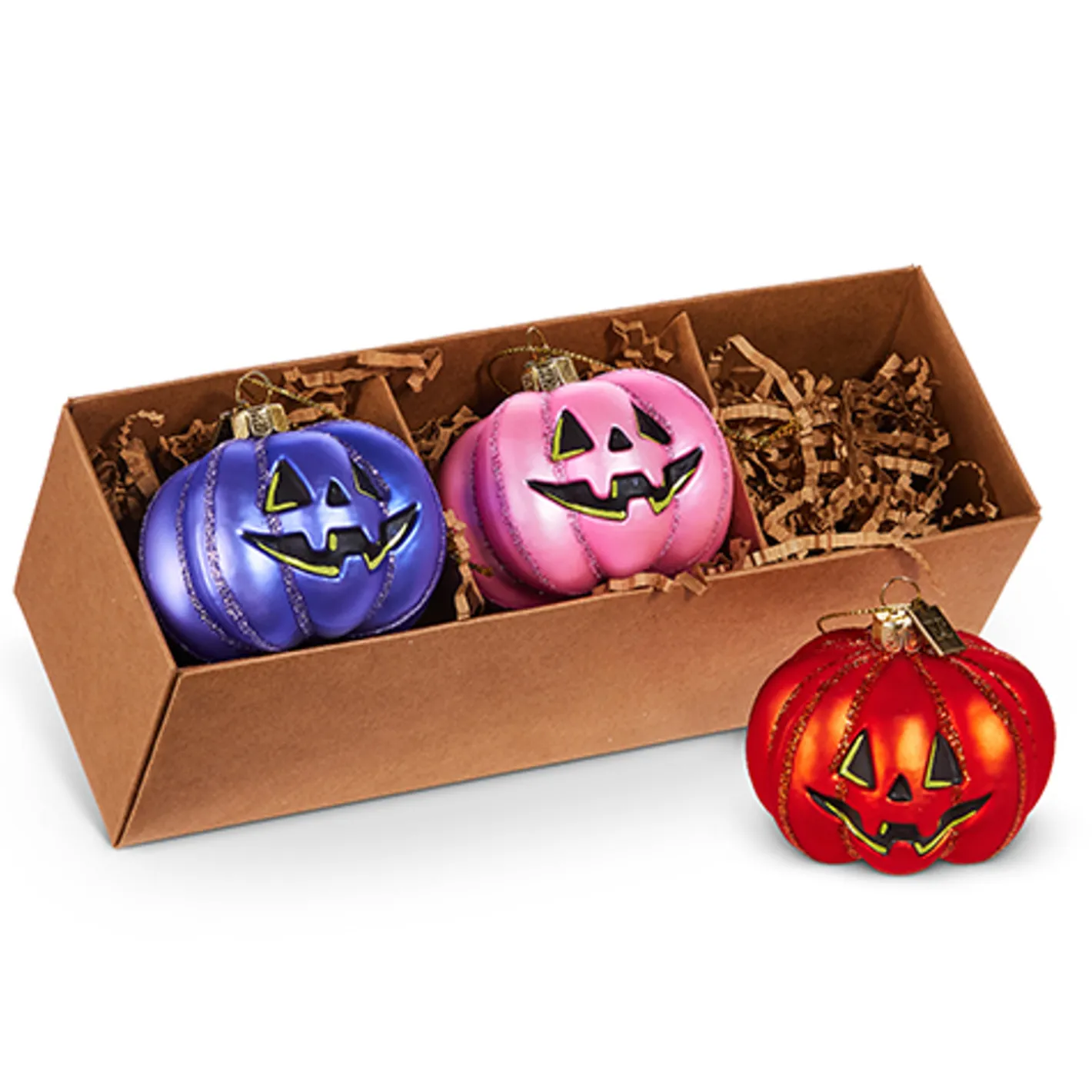 Raz Imports Raz Eric Cortina 2.75" Box of Jack-o-Lanterns Glass Halloween Ornament Set of 3 4553164 Discount