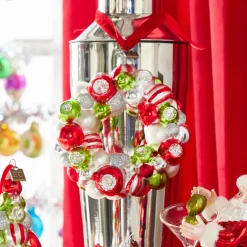Raz Imports Raz Eric Cortina 4" Red, Green, and White Wreath Glass Christmas Ornament 4353164 Outlet