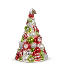 Raz Imports Raz Eric Cortina 5.5" Red, Green, and White Reflector Tree Glass Christmas Ornament 4353167 New