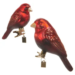 Raz Imports Raz Eric Cortina 5.5" Set of 2 Red and Brown Bird Clip On Glass Christmas Ornament 4553112