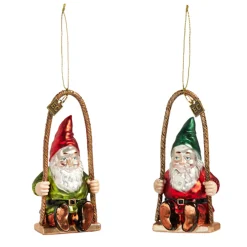 Raz Imports Raz Eric Cortina 5.5" Swing Time Gnome Glass Christmas Ornament 4453130 Outlet