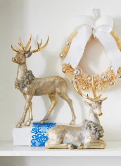 Raz Imports Raz Gold Deer with Christmas Wreath Figure Set of 2 4211148 Hot