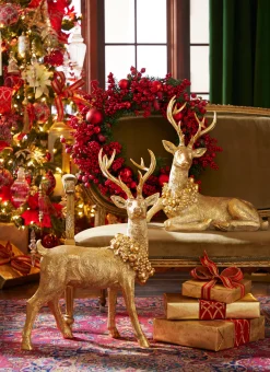 Raz Imports Raz Gold Large Laying or Standing Deer with Wreath Christmas Decoration Best